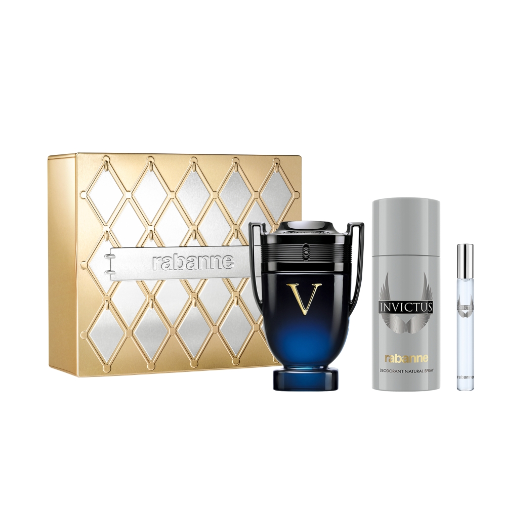 Frasco oficial do perfume COFFRET PR INVICTUS VICTORY ELIXIR PARF 100ML+10ML+DEO 150ML