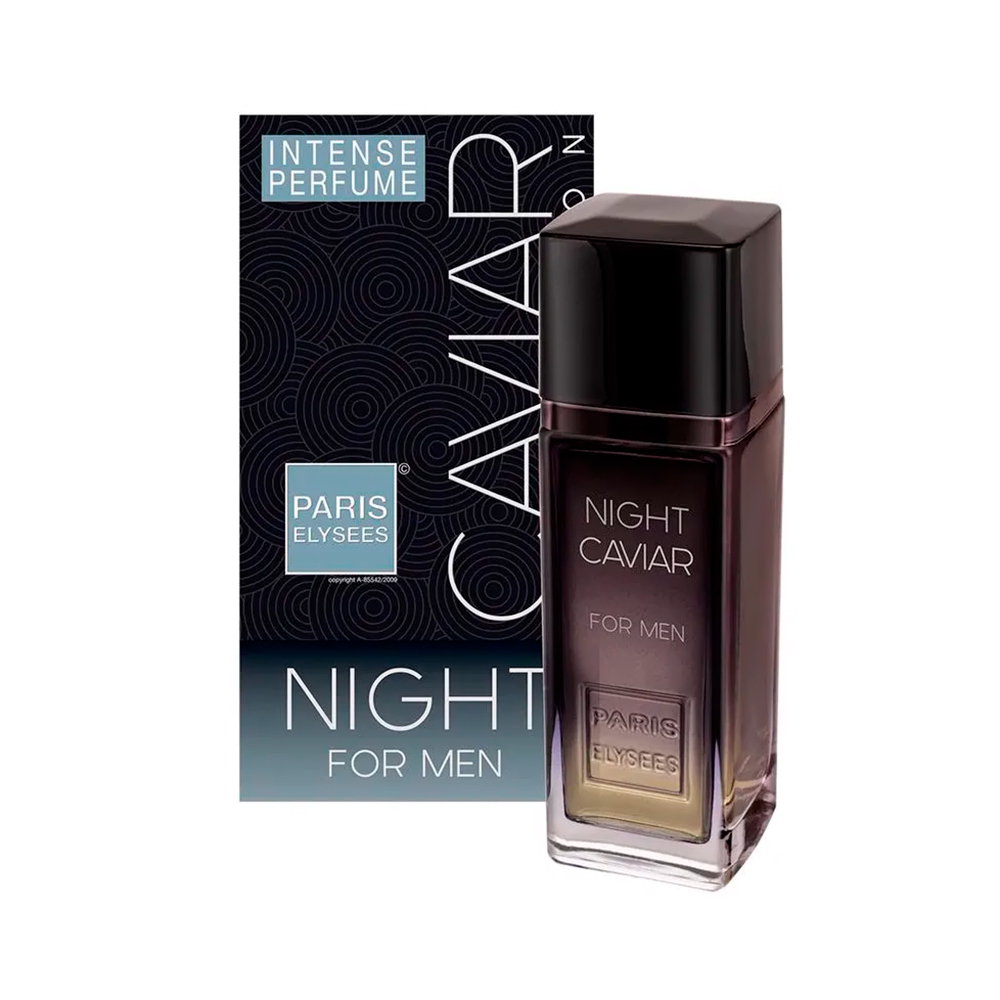 Frasco oficial do perfume PARIS ELYSEES NIGHT CAVIAR FOR MEN EDT 100ML