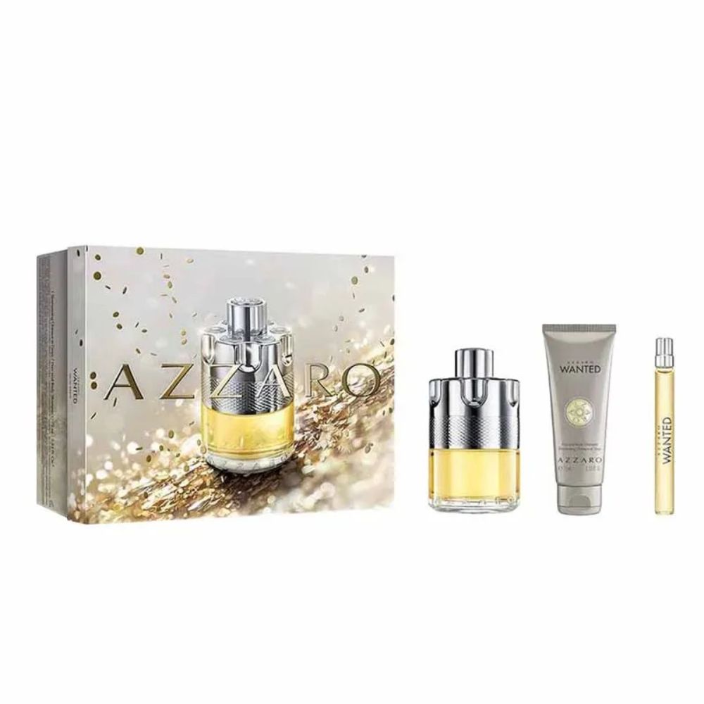 Frasco oficial do perfume COFFRET AZZARO WANTED EDT 100ML+HB 75ML+EDT 10ML