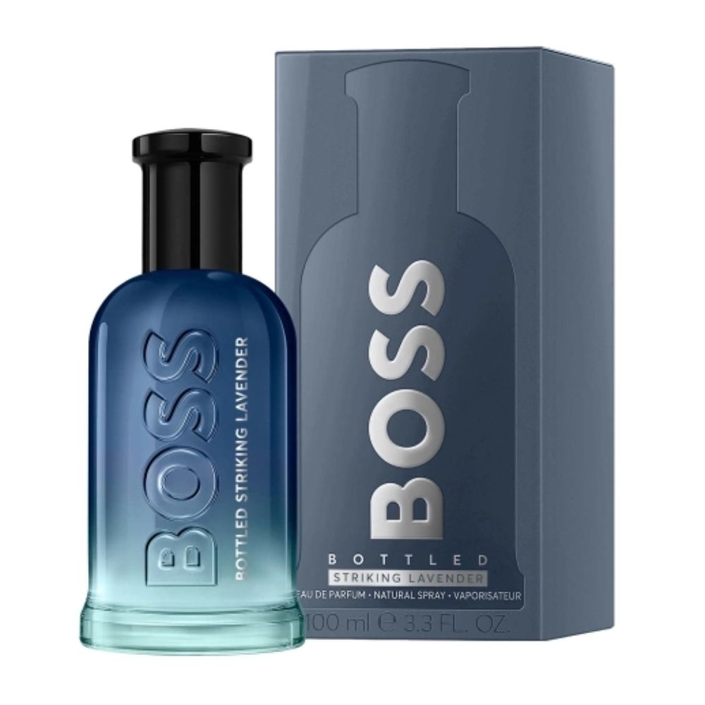 Frasco oficial do perfume HB BOSS BOTTLED STRIKING LAVEND EDP 100ML