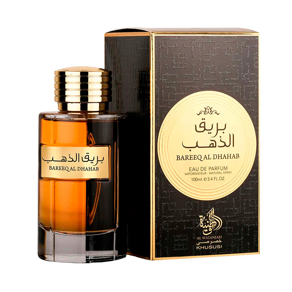 Frasco oficial do perfume AL WATANIAH BAREEQ AL DHAHAB EDP 100ML