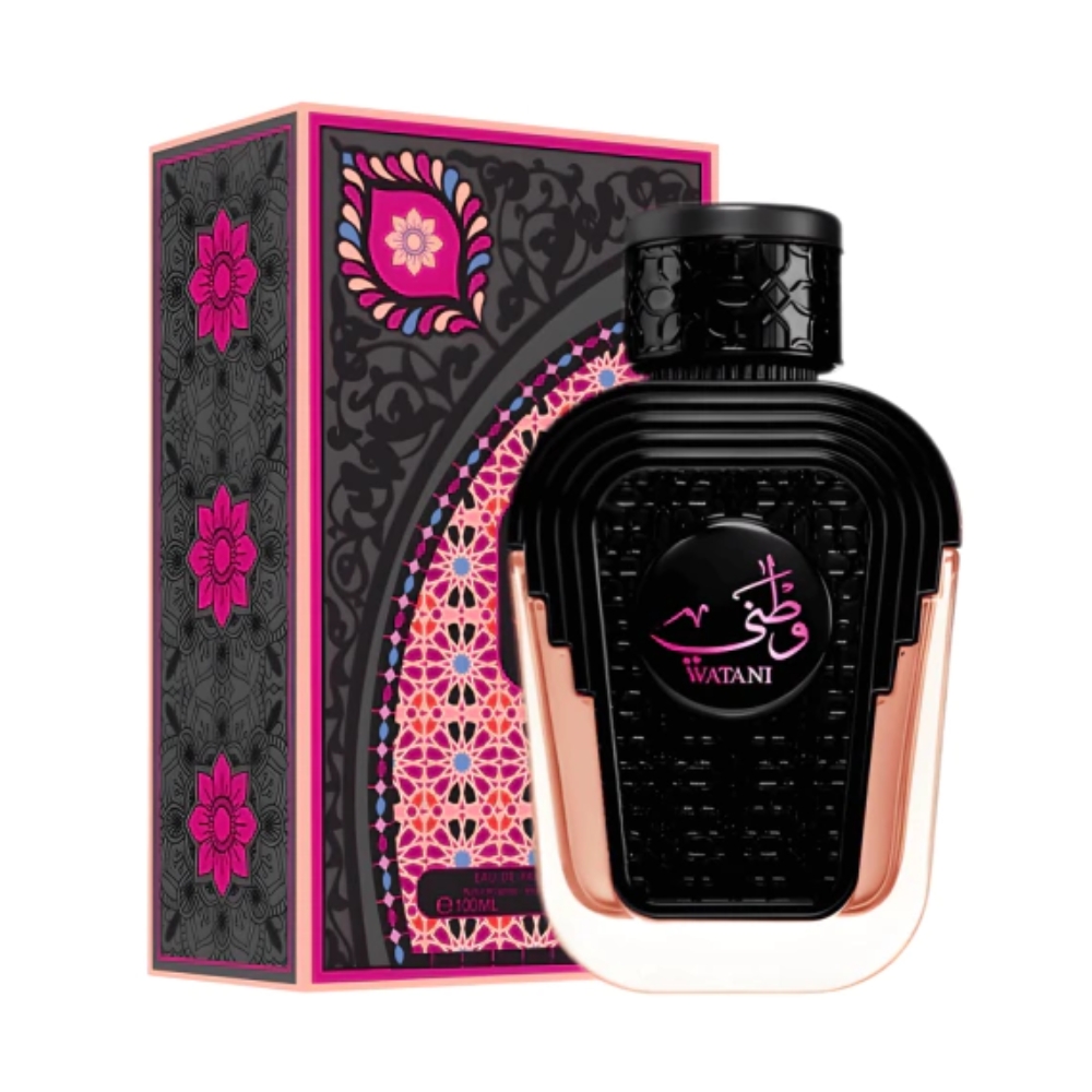 Frasco oficial do perfume AL WATANIAH WATANI PINK EDP 100ML