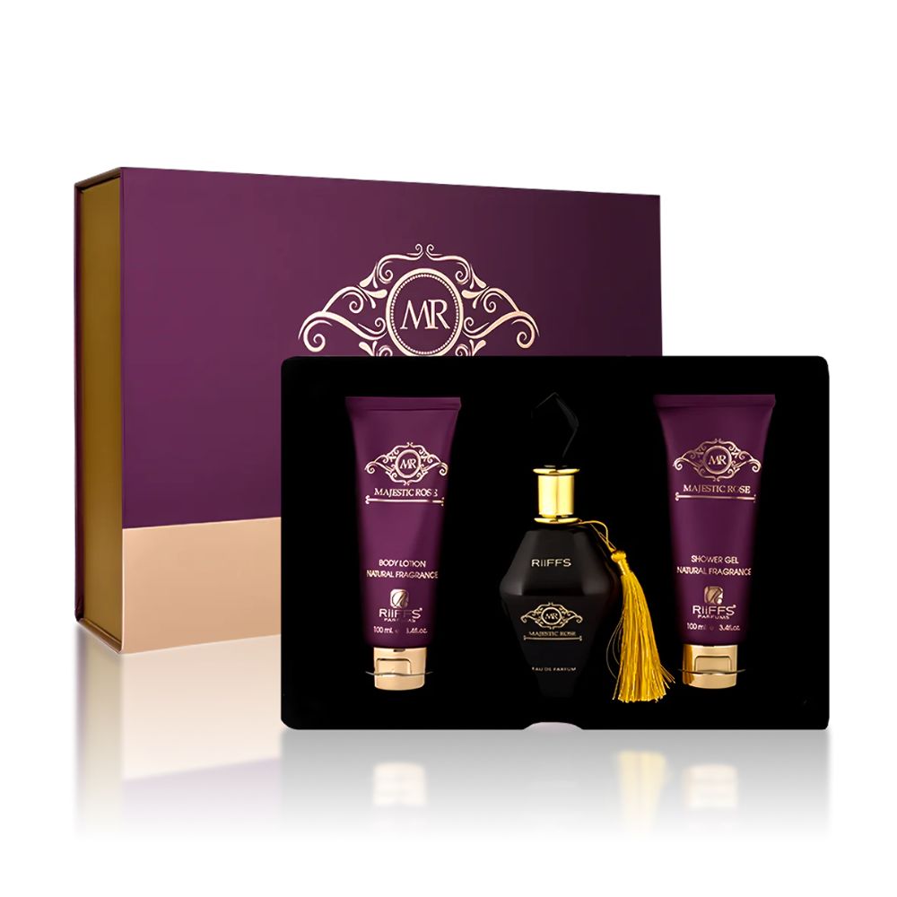 Frasco oficial do perfume COFFRET RIIFFS MAJESTIC ROSE EDP 100ML+BL 100ML+SG 100ML