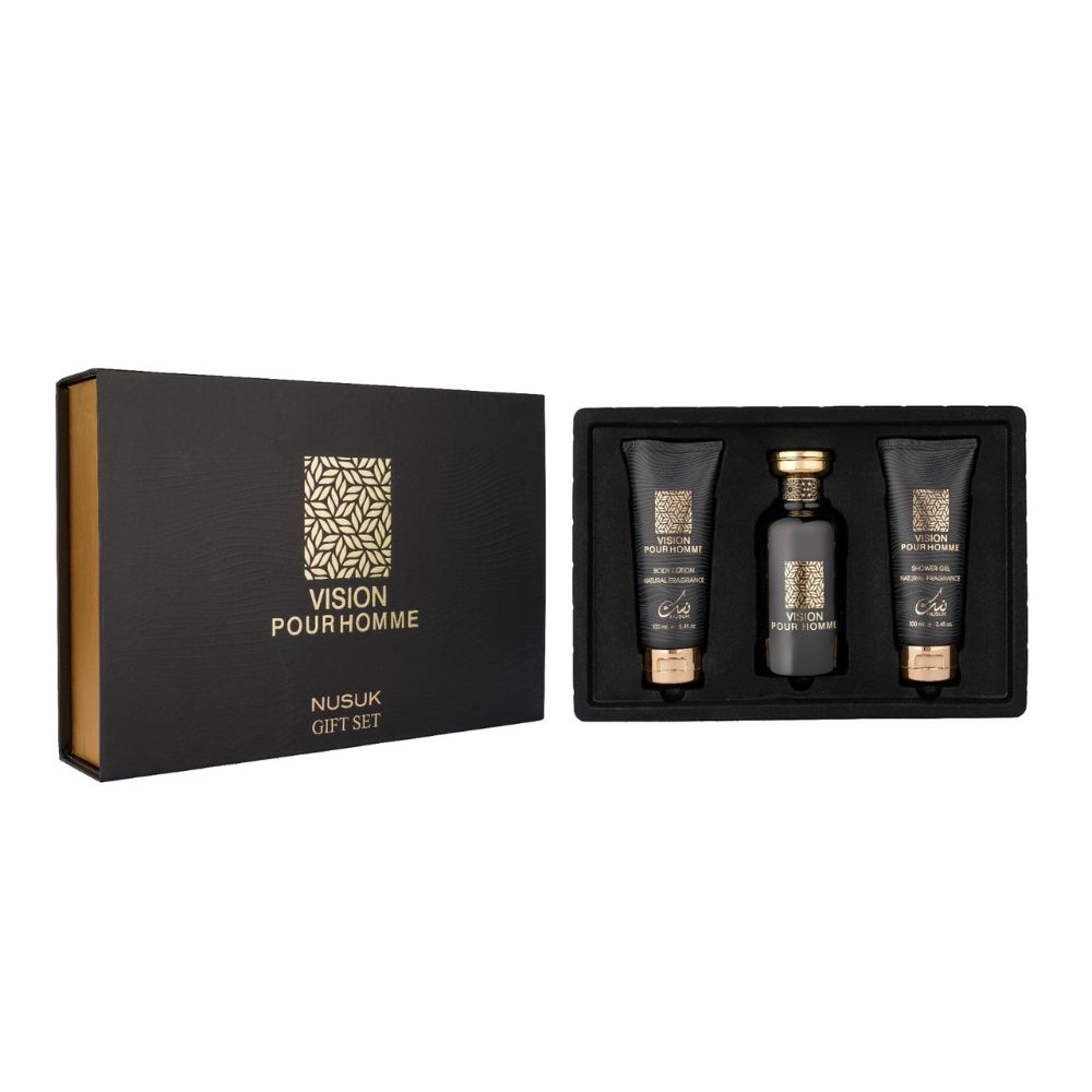 Frasco oficial do perfume COFFRET NUSUK VISION P HOMME EDP 100ML+BL100ML+SG100ML