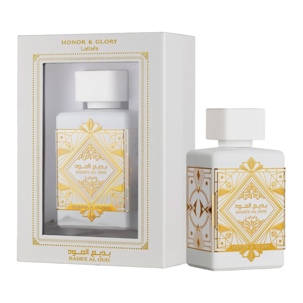 Frasco oficial do perfume LATTAFA BADEE AL OUD HONOR AND GLORY EDP 100ML