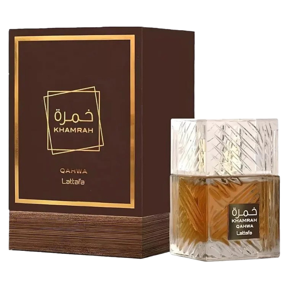 Frasco oficial do perfume LATTAFA KHAMRAH QAHWA EDP 100ML