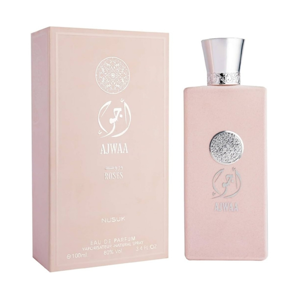 Frasco oficial do perfume NUSUK AJWAA ROSES EDP 100ML