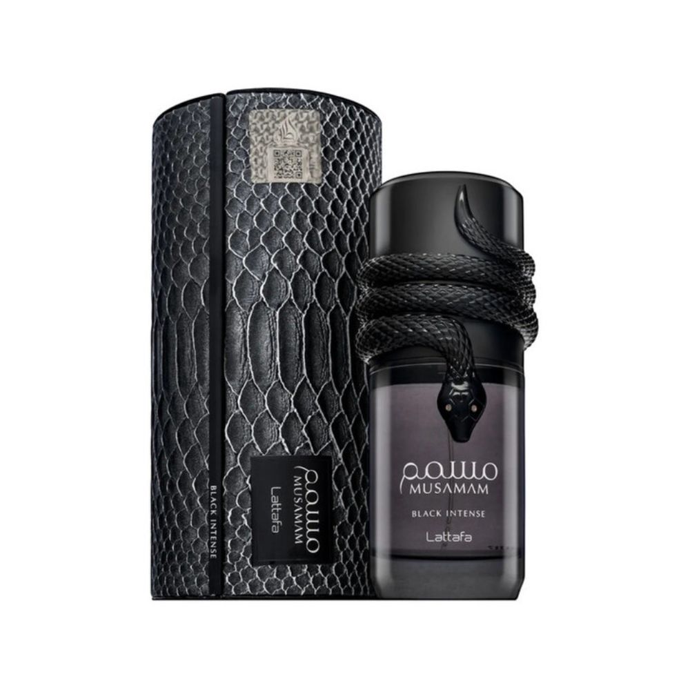 Frasco oficial do perfume LATTAFA MUSAMAM BLACK INTENSE EDP 100ML