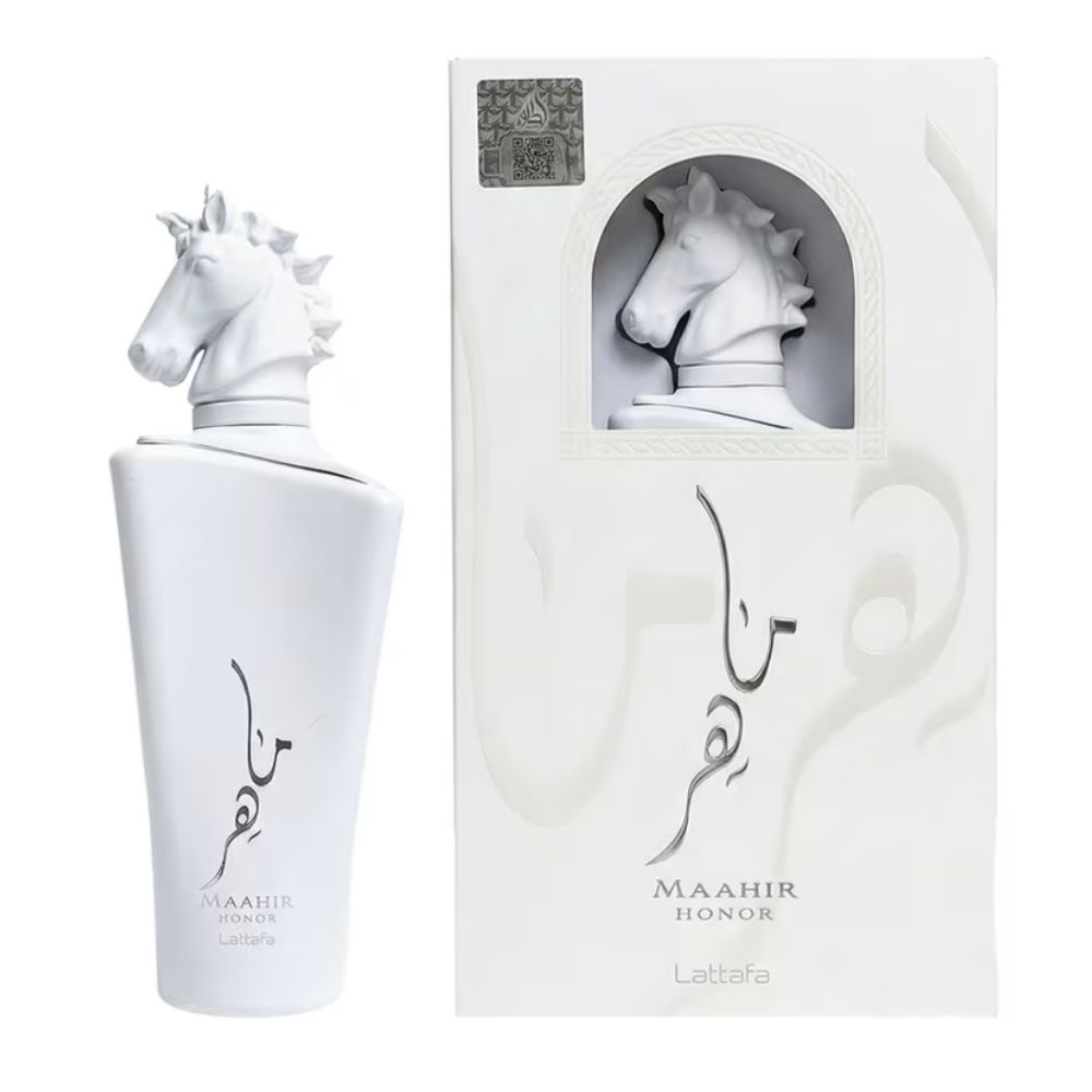 Frasco oficial do perfume LATTAFA MAAHIR HONOR EDP 100ML