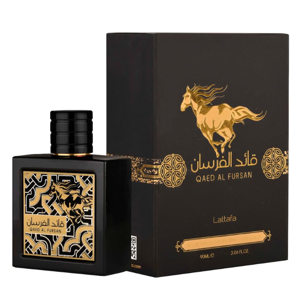 Frasco oficial do perfume LATTAFA QAED AL FURSAN EDP 90ML