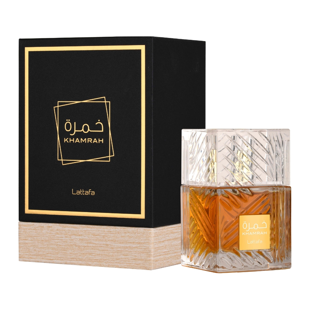 Frasco oficial do perfume LATTAFA KHAMRAH EDP 100ML