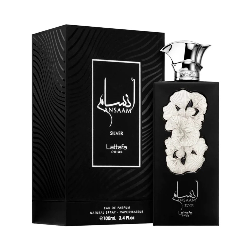 Frasco oficial do perfume LATTAFA PRIDE ANSAAM SILVER EDP 100ML