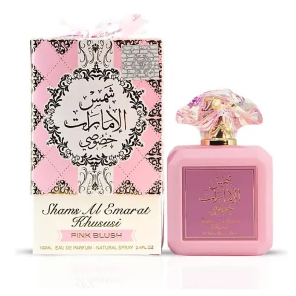 Frasco oficial do perfume ARD AL ZAAFARAN SHAMS AL EMARAT KHUSUSI PINK BLUSH EDP 100ML