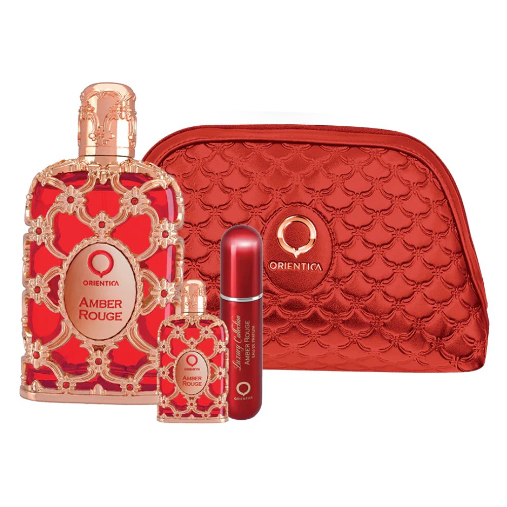 Frasco oficial do perfume COFFRET AMBER ROUGE EDP 80ML+EDP 7,5ML+NEC+ATOMIZADOR