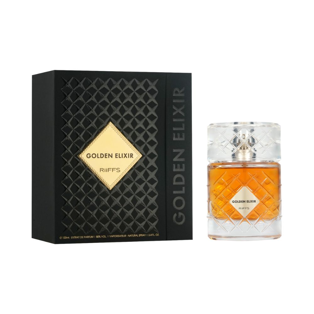 Frasco oficial do perfume RIIFFS GOLDEN ELIXIR EDP 100ML