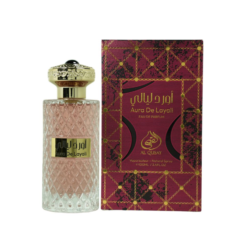 Frasco oficial do perfume AL QUSAY AURA DE LAYALI EDP 100ML