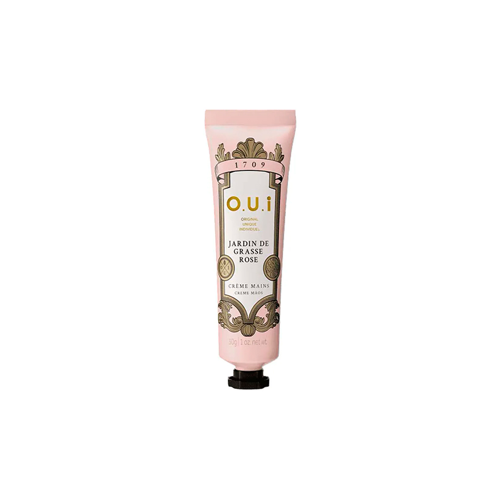 Frasco oficial do perfume OUI CR HIDRAT MAOS JARDIN ROSE 30G