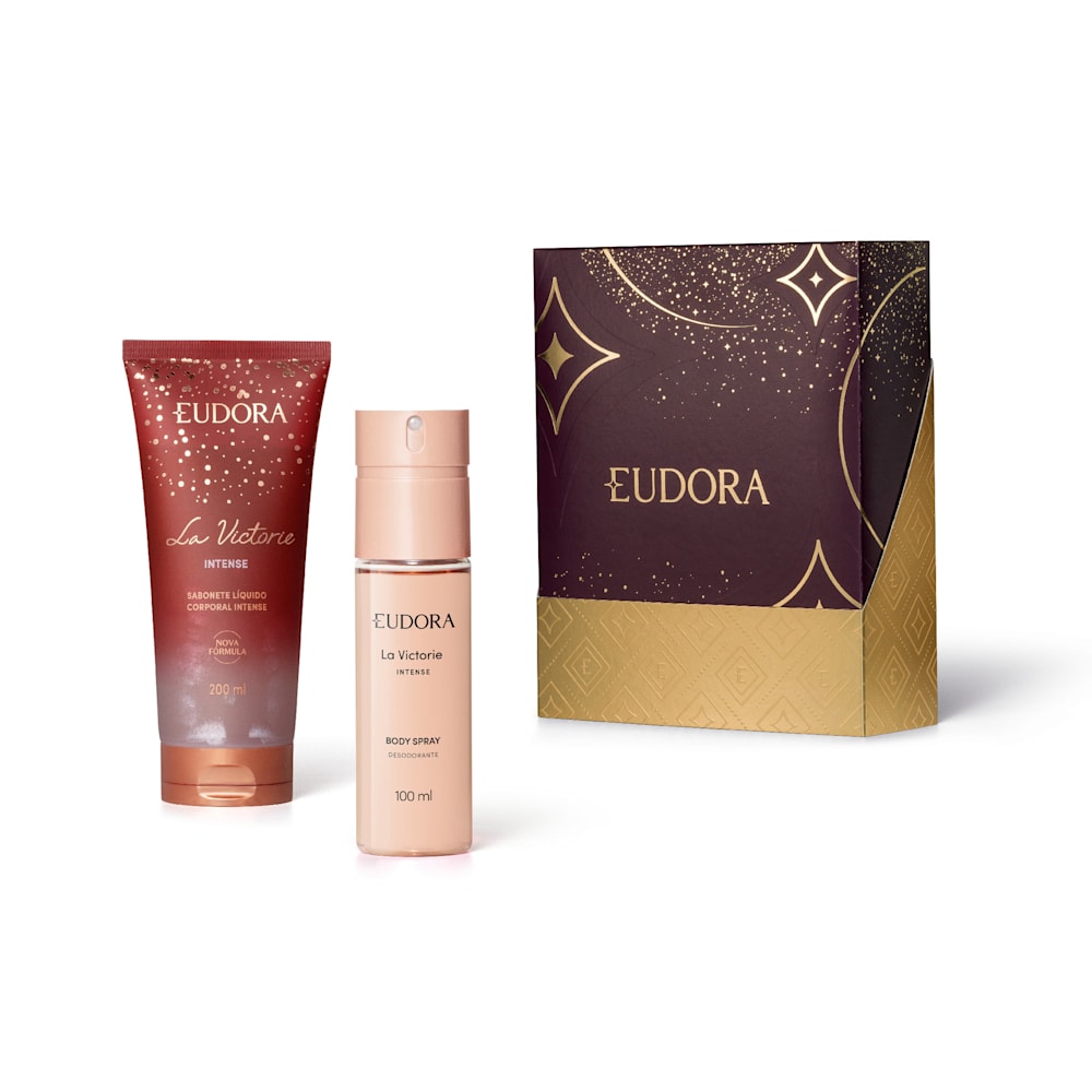 Frasco oficial do perfume EUD KIT LA VICTORIE INTENSE BODY SPRAY 100ML+SAB LIQ 200ML