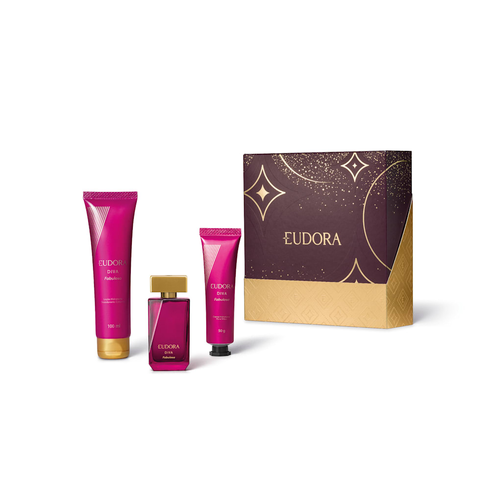 Frasco oficial do perfume EUD KIT DIVA FABULOSA COL 30ML+HIDRAT 100ML+CR MAOS 50G