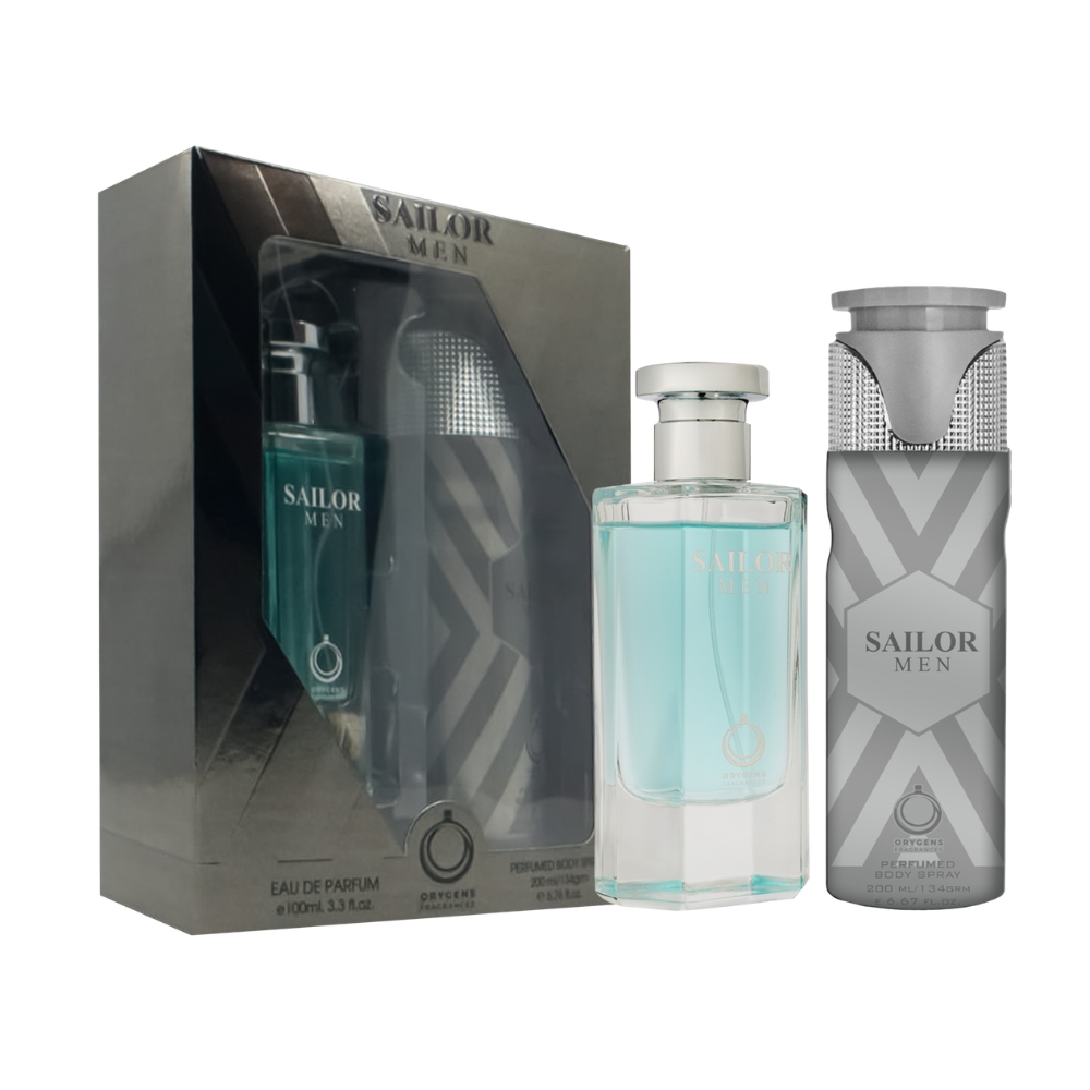 Frasco oficial do perfume COFFRET ORYGENS SAILOR MEN EDP 100ML+BODY SPRAY 200ML