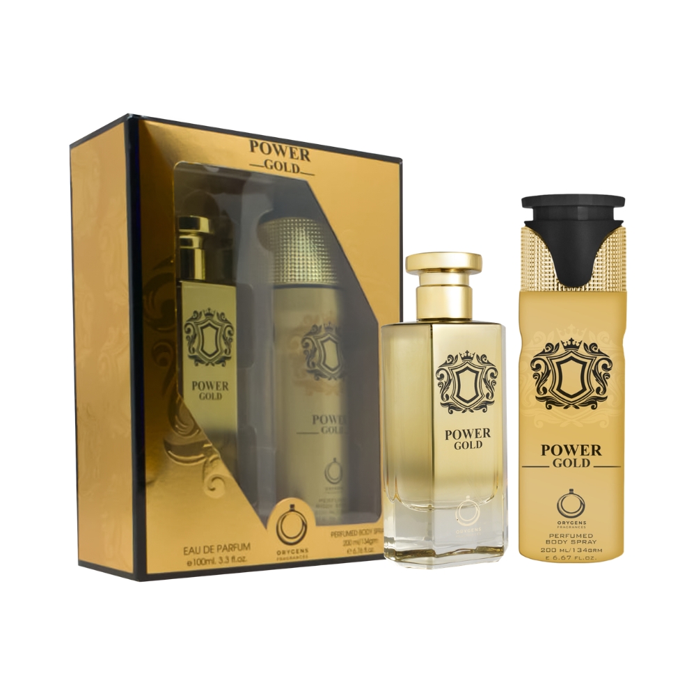 Frasco oficial do perfume COFFRET ORYGENS POWER GOLD EDP 100ML+BODY SPRAY 200ML