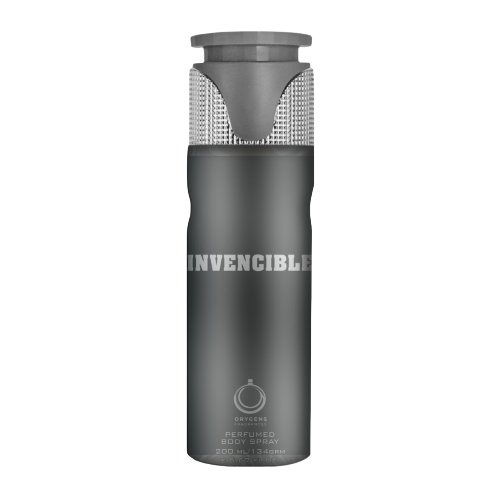 Frasco oficial do perfume ORYGENS BODY SPRAY INVENCIBLE 200ML