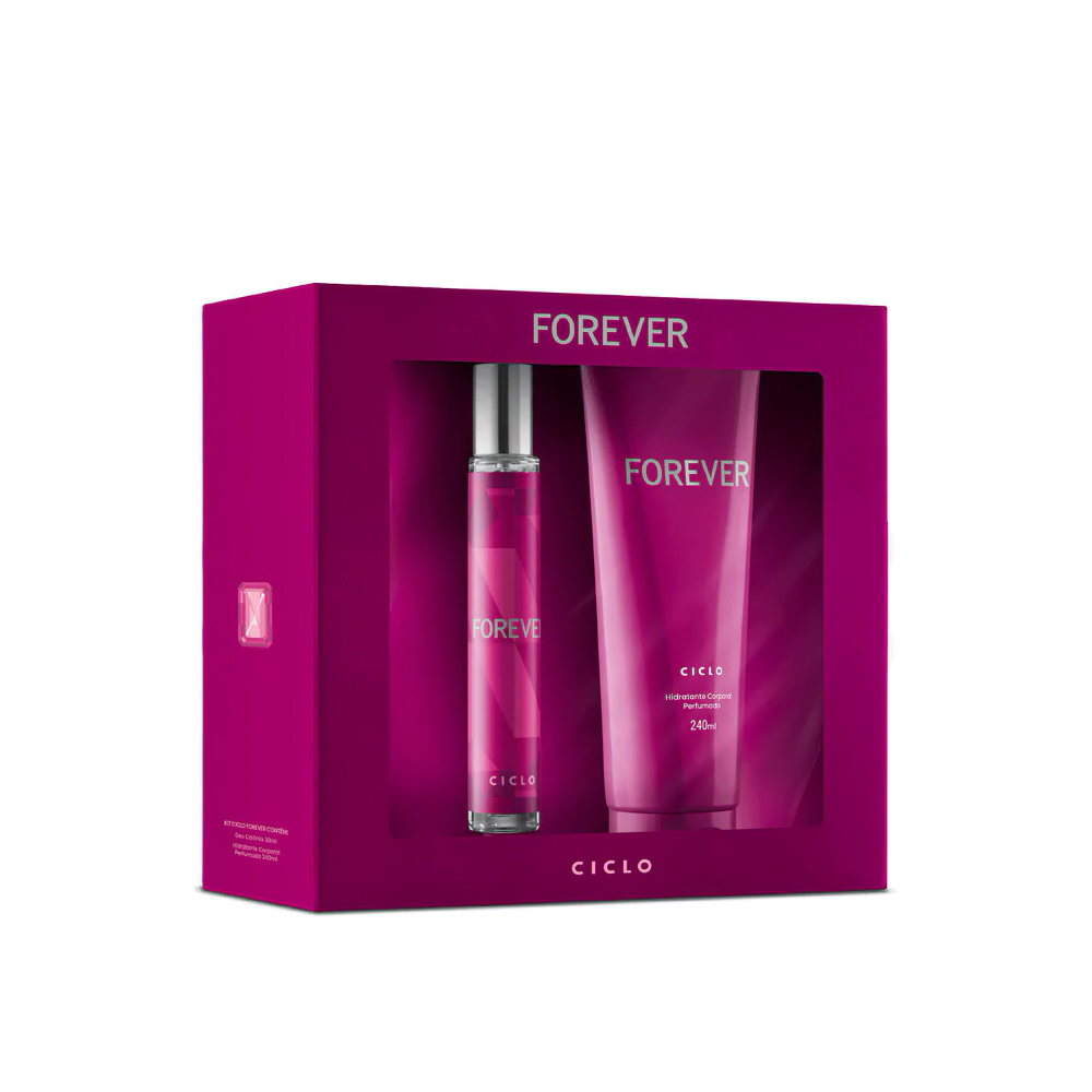Frasco oficial do perfume COFFRET FOREVER DEO COL 30ML+HIDRAT 240ML