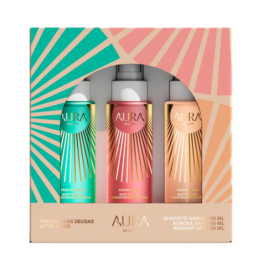 Frasco oficial do perfume KIT AURA TRILOGIA DAS DEUSAS BODY SPLASH 3X60ML