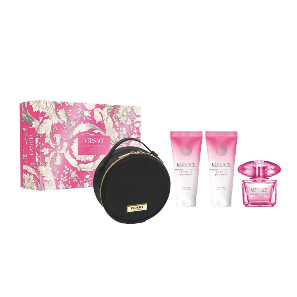 Frasco oficial do perfume COFFRET VERSACE BRIGHT CRYSTAL ABS 90ML+SG100ML+BL100ML+NEC