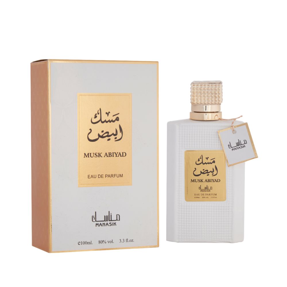 Frasco oficial do perfume MANASIK MUSK ABIYAD EDP 100ML