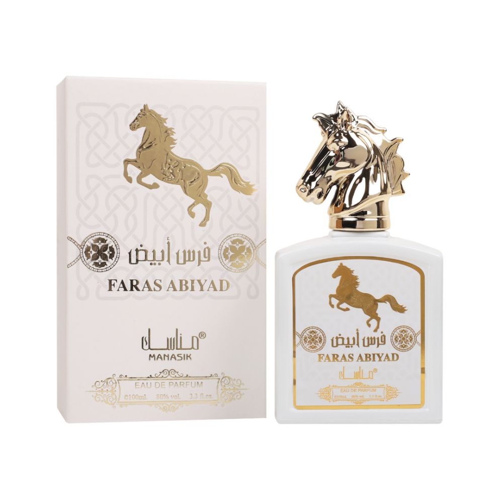 Frasco oficial do perfume MANASIK FARAS ABIYAD EDP 100ML