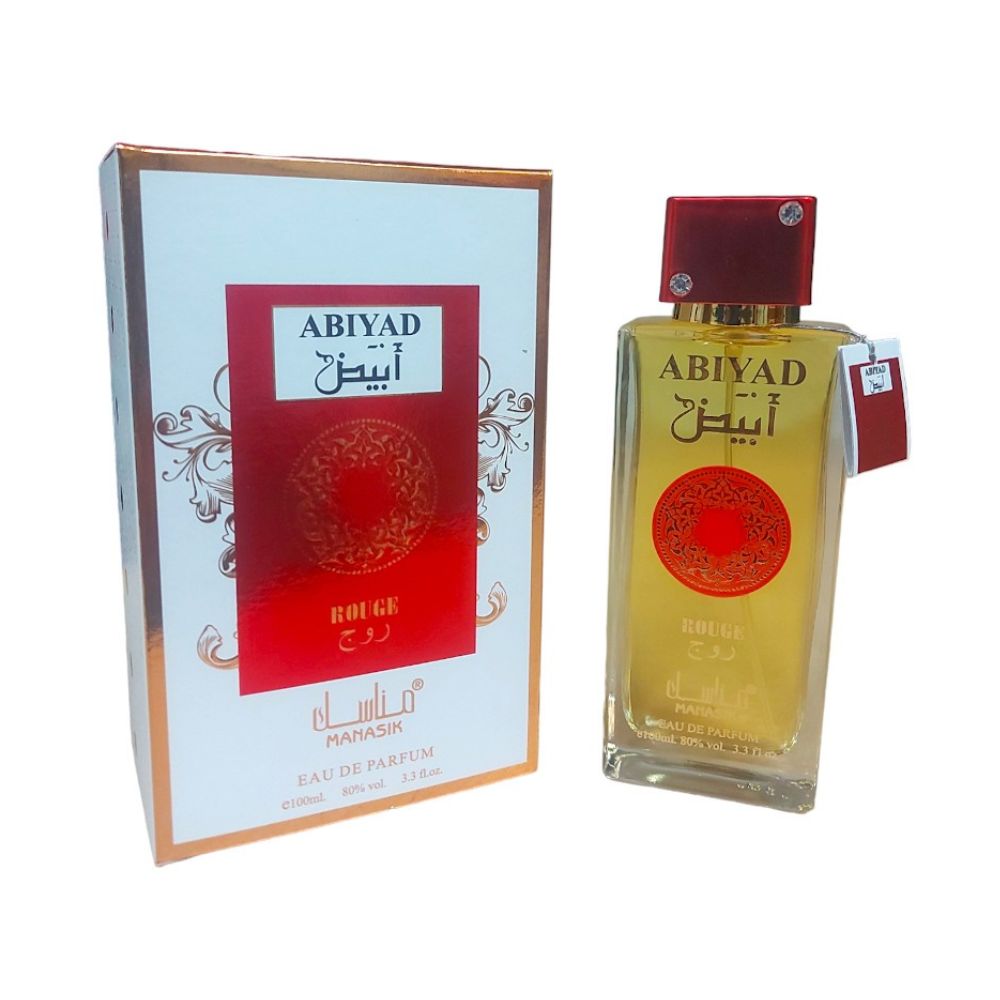 Frasco oficial do perfume MANASIK ABIYAD ROUGE EDP 100ML