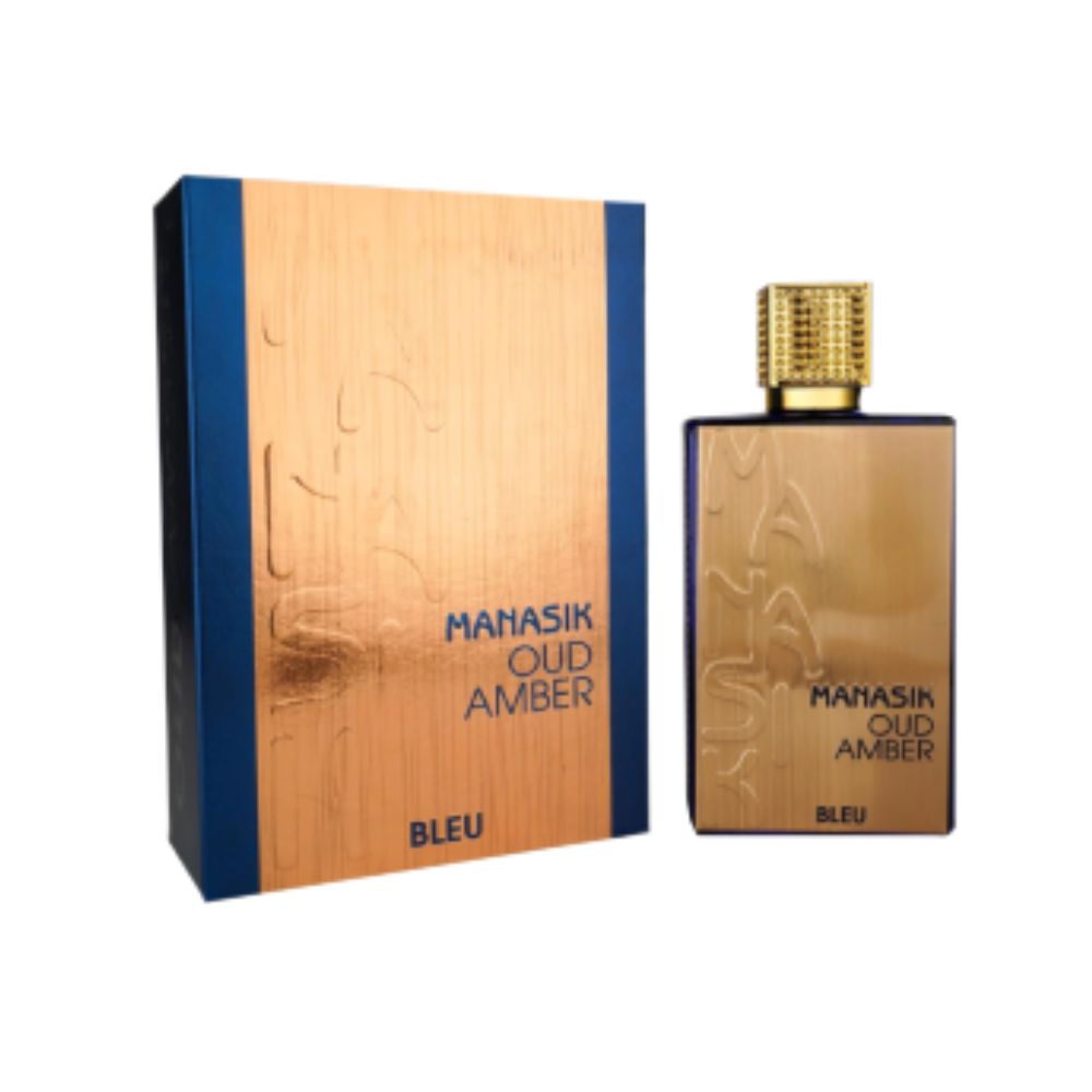 Frasco oficial do perfume MANASIK OUD AMBER BLEU EDP 100ML