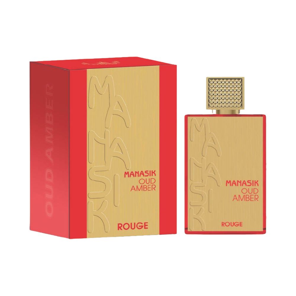 Frasco oficial do perfume MANASIK OUD AMBER ROUGE EDP 100ML