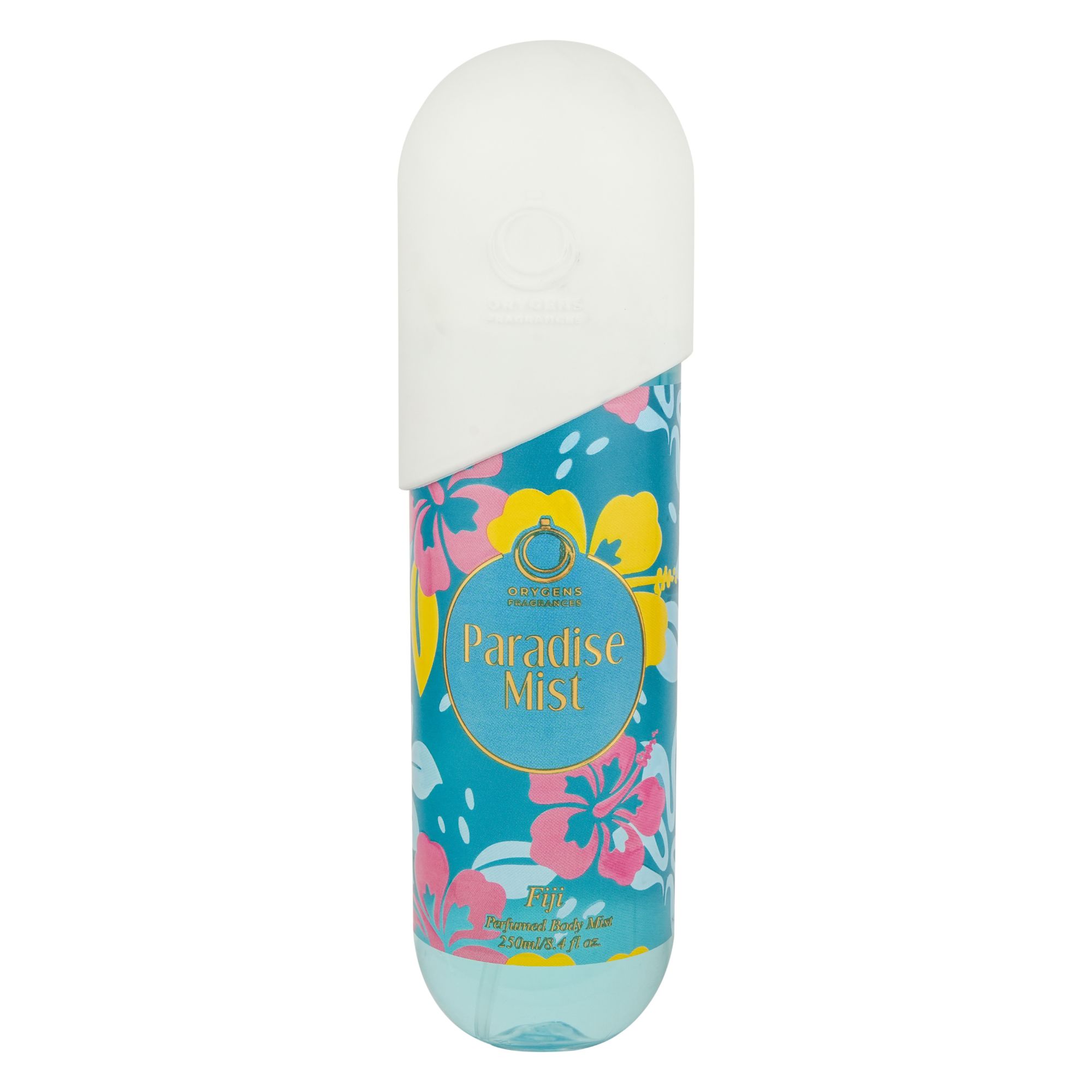 Frasco oficial do perfume ORYGENS PARADISE BODY MIST FIJI 250ML