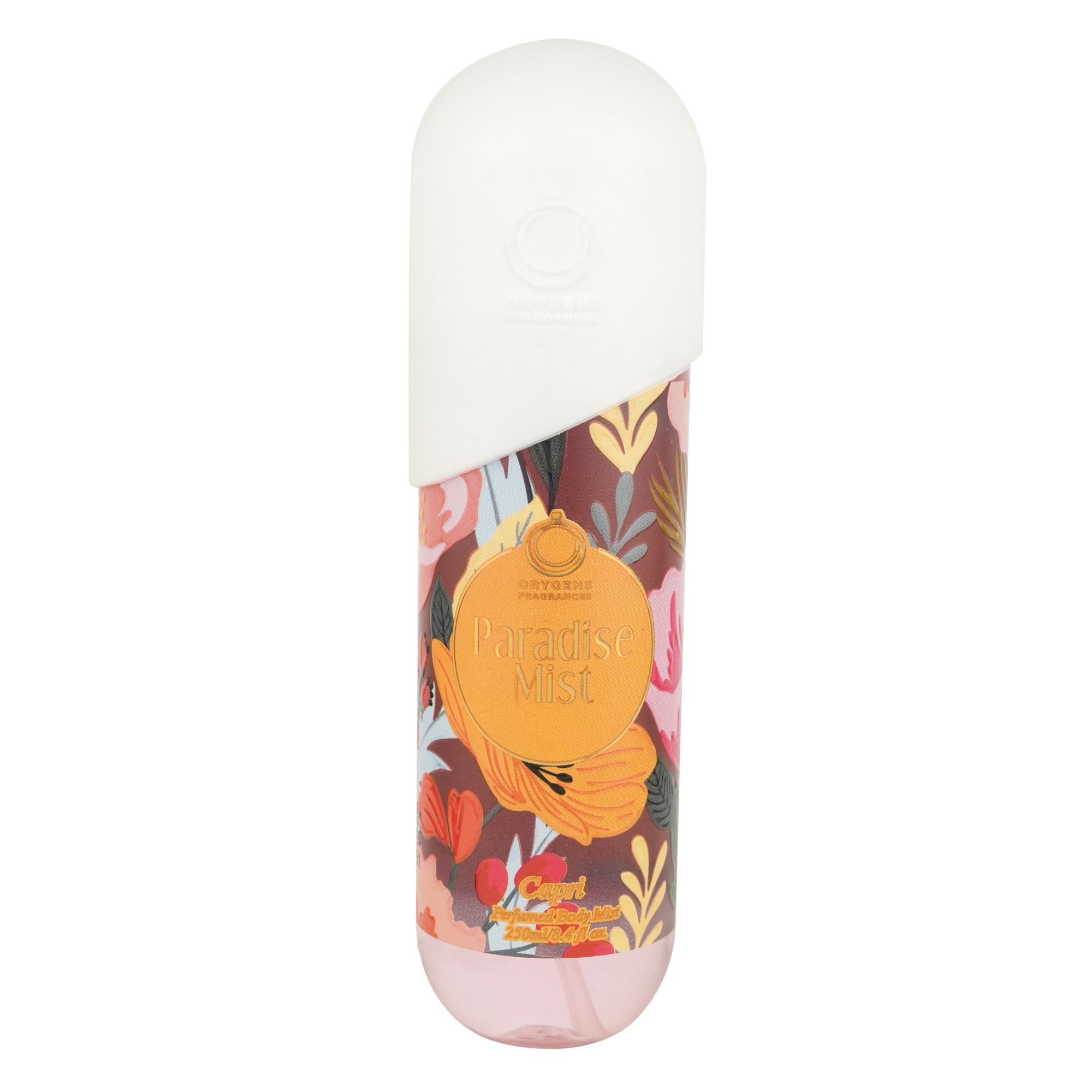 Frasco oficial do perfume ORYGENS PARADISE BODY MIST CAPRI 250ML